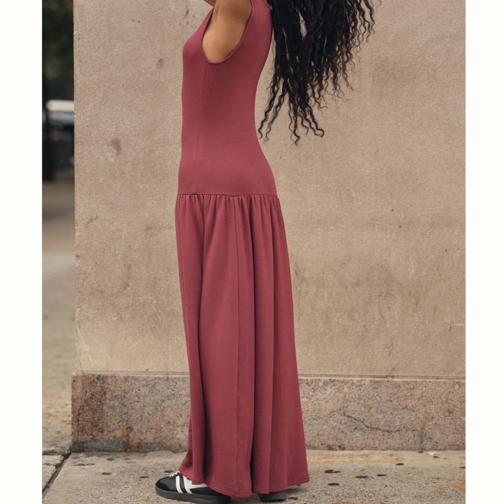 NWT DAILY PRACTICE by ANTHROPOLOGIE Sleeveless Drop-Waist Maxi Dress in Wine - Picture 3 of 4